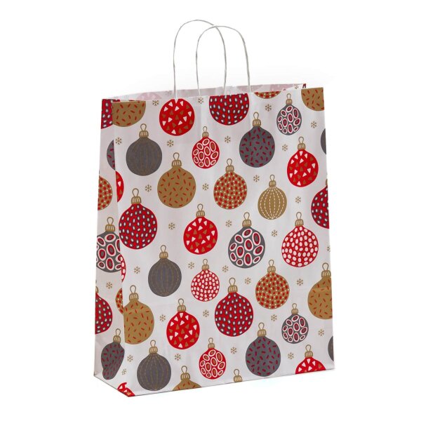 Weihnachtstasche mit Kordeln Format 32+12x40 cm - Weihnachtskugeln