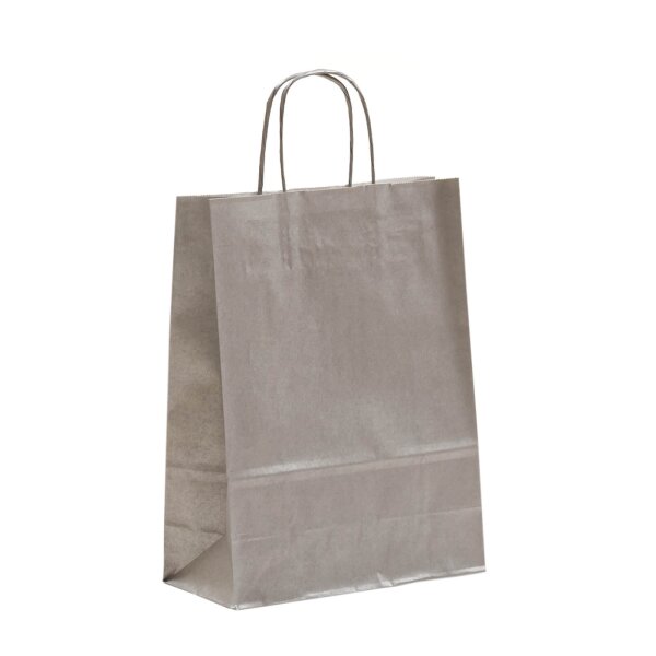 Papiertragetasche mit Papierkordeln in silber - 22+10x31 cm