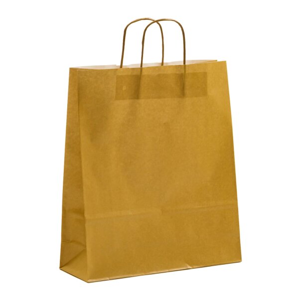 Papiertragetasche mit Papierkordeln in gold - 32+12x41 cm