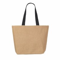 Jute-Einkaufstasche mit schwarzen Baumwollgriffen - Format 48+15x35 cm