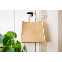 Große Jutetasche - Format 40+20x35 cm - weiße Griffe & Ränder - naturfarben / weiß