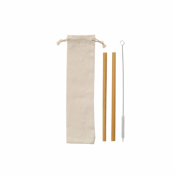 Strohhalme aus Bambus 2er Set inkl. Reinigungsbürste im Canvas-Beutel