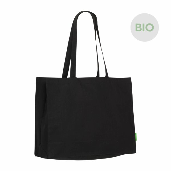 Eco-Shopper - Format 45+13x33 cm - Bio-Baumwolle - Boden-/Seitenfalte - schwarz bedruckt