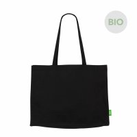 Eco-Shopper - Format 45+13x33 cm - Bio-Baumwolle - Boden-/Seitenfalte - schwarz - Frontansicht