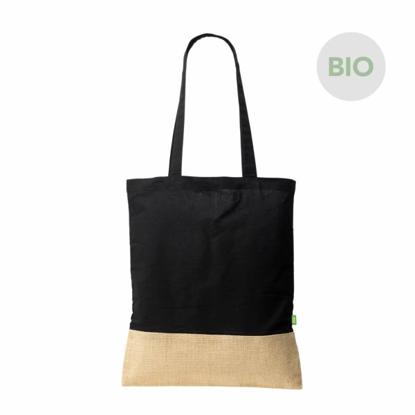 Eco-Tasche - Format 36x44 cm - Bio-Baumwolle & Jute mit langen Henkeln - schwarz