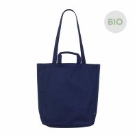 Bio-Canvas-Tasche im Format 35x42+13 cm mit kurzen und langen Griffen, Bodenfalte und Innenfach in dunkelblau