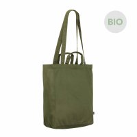 Bio-Canvas-Tasche im Format 35x42+13 cm mit kurzen und langen Griffen, Bodenfalte und Innenfach in olivgrün - seitlich abgebildet
