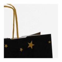 Weihnachtliche Papiertaschen in schwarz mit goldenen Sternen mit Papierkordeln - Format 18x07x24 cm - Nahaufnahme