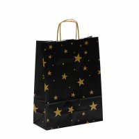 Weihnachtliche Papiertaschen in schwarz mit goldenen Sternen mit Papierkordeln - Format 24x10x31 cm