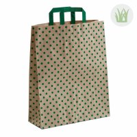 Braune Graspapiertasche mit grünen Punkten und...