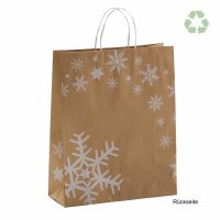 Weihnachtstasche mit Kordeln 32+13x40+6 cm - Schneeflocke braun / weiß - Rückseite