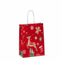 Weihnachtstasche mit Kordeln 18+08x22 cm - Rentier rot