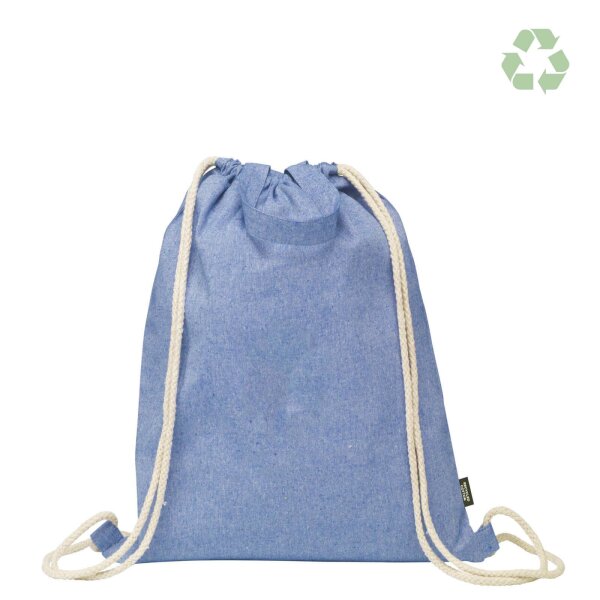 Recycling-Baumwollrucksack kurze Griffe 38x42 cm - blau meliert