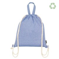 Recycling-Baumwollrucksack kurze Griffe 38x42 cm - blau meliert - Label