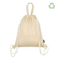 Recycling-Stoffrucksack - Format 38x42 cm - Recycling-Baumwolle - kurze Griffe & Tragekordeln - natur meliert