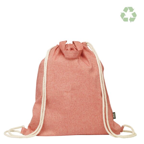 Recycling-Baumwollrucksack kurze Griffe 38x42 cm - rot meliert