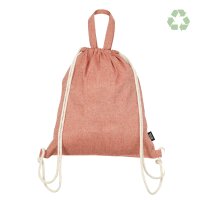 Recycling-Stoffrucksack - Format 38x42 cm - Recycling-Baumwolle - kurze Griffe & Tragekordeln - rot meliert