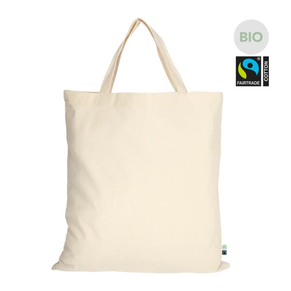 Bio-FAIRTRADE-Baumwolltasche - Format 38x42 cm - kurze Griffe - natur