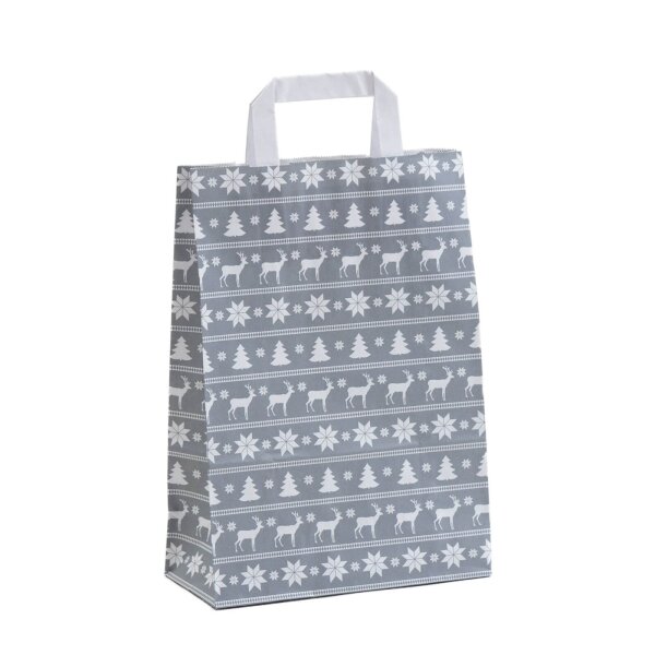 Weihnachtspapiertasche 22x10x31 cm - DIN A4 - Norweger grau