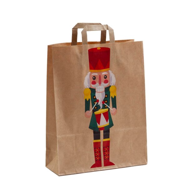 Weihnachtliche Papiertasche 32+12x40 cm - Nussknacker