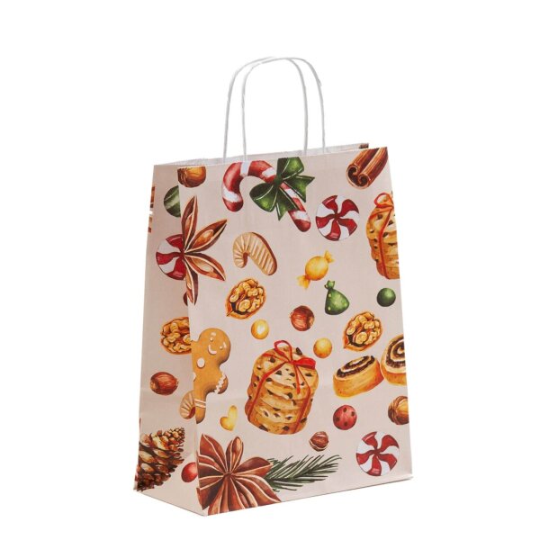 Weihnachtstasche mit Kordeln 22+10x31 cm - Weihnachtsleckereien