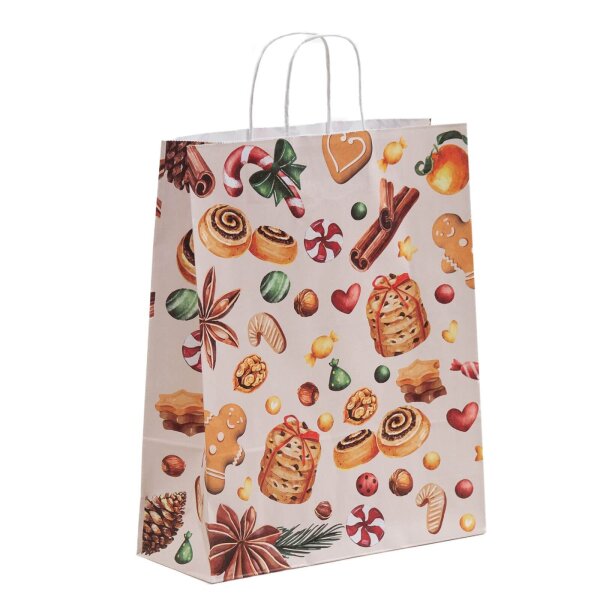 Weihnachtstasche mit Kordeln 32+12x41 cm - Weihnachtsleckereien