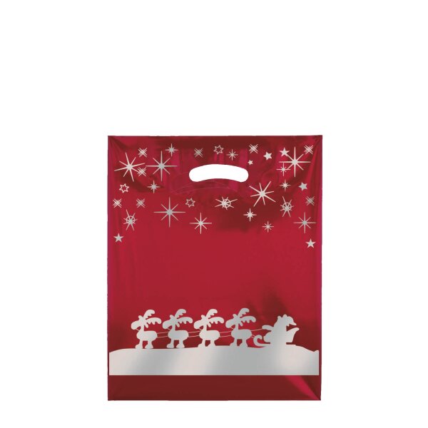 Plastiktasche mit Weihnachtsmotiv 38x45+5 cm (rot/silber)