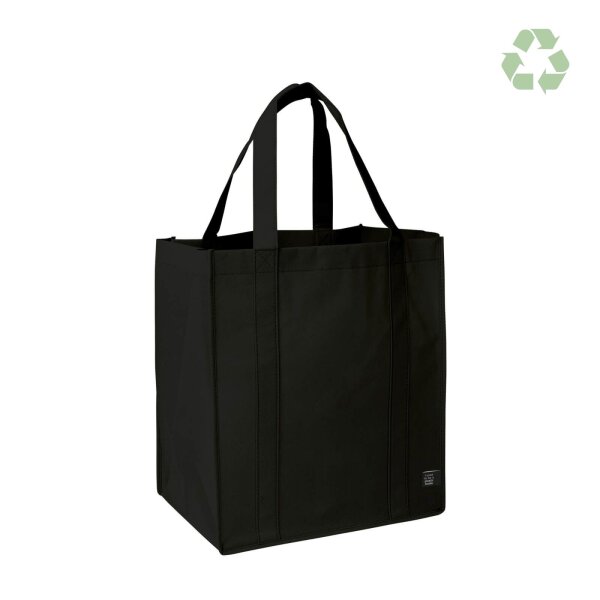 RPET-Non-Woventasche 33+25x38 cm - breite Bodenfalte - schwarz