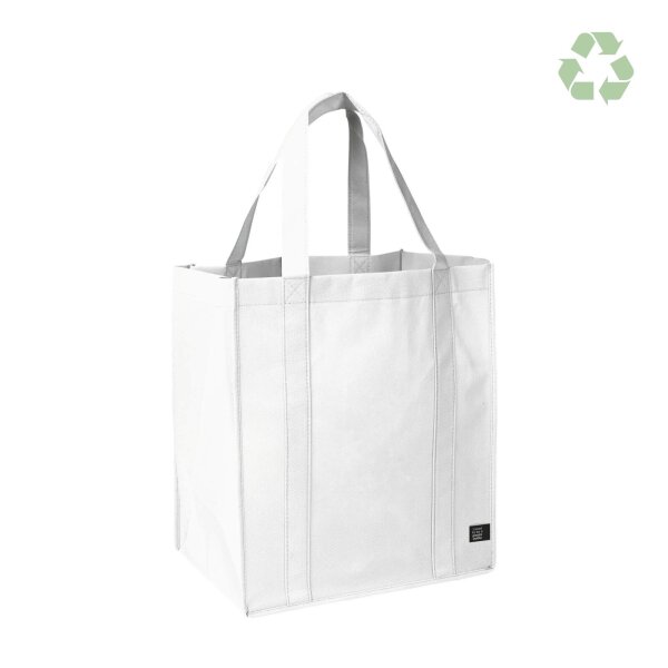 RPET-Non-Woventasche 33+25x38 cm - breite Bodenfalte - weiß