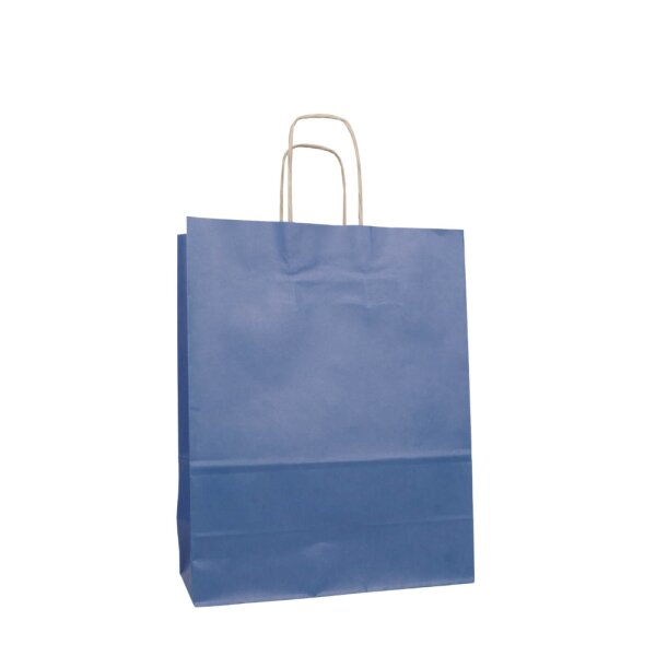 Kleine Papiertasche mit braunen Kordeln 18+8x22 cm - blau