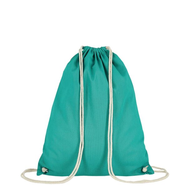 Baumwollrucksack - Format 38x46 cm - Tragekordeln - smaragdgrün