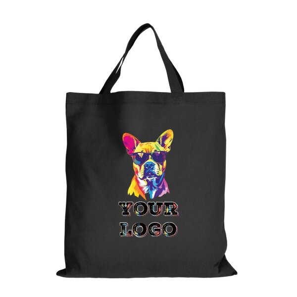 Bedruckte Baumwolltasche - Format 38x42 cm - kurze Henkel - schwarz