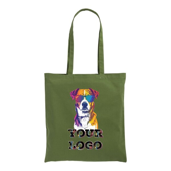 Bedruckte Baumwolltasche - Format 38x42 cm - lange Henkel - moosgrün
