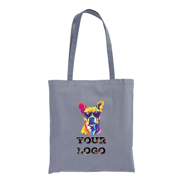 Bedruckte Baumwolltasche - Format 38x42 cm - lange Henkel - grau