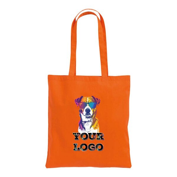 Bedruckte Baumwolltasche - Format 38x42 cm - lange Henkel - orange