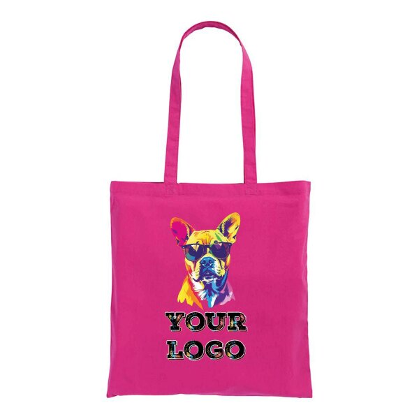 Bedruckte Baumwolltasche - Format 38x42 cm - lange Henkel - fuchsia