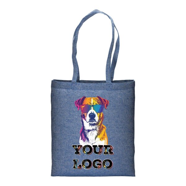 Bedruckte  Recycling-Stofftasche - 38x42 cm -150gm² recycelte Baumwolle - melange royal