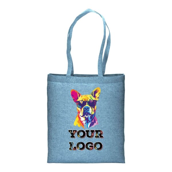 Bedruckte  Recycling-Stofftasche - 38x42 cm -190gm² recycelte Baumwolle - melange himmelblau