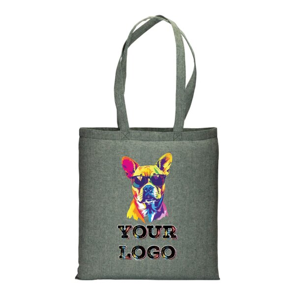 Bedruckte Recycling-Stofftasche - 38x42 cm -280gm² recycelte Baumwolle - melange grün