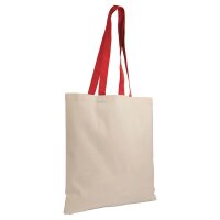 Baumwolltasche - 38x42cm - Natur mit langen roten Griffen - 135gm²