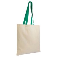 Baumwolltasche - 38x42cm - Natur mit langen grünen Griffen - 135gm²