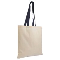Baumwolltasche - 38x42cm - Natur mit langen blauen Griffen - 135gm²