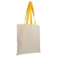 Baumwolltasche - 38x42cm - Natur mit langen gelben Griffen - 135gm²
