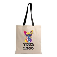 Bedruckte  Baumwolltasche - 38x42cm - Natur mit langen...