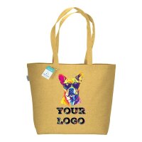 Baumwolltasche 50x36+16 cm - gelb bedruckt mit Logo und...