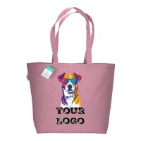 Baumwolltasche 50x36+16 cm - rosa bedruckt mit Logo und...