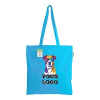 Bio-Baumwolltasche mit langen Griffen - 38x42 cm - himmelblau - bedruckt mit Logo