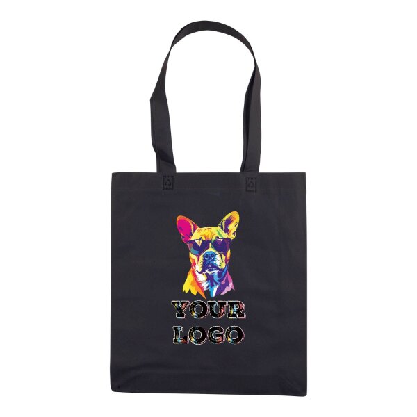 Non-Woven Tasche gesiegelt - inkl. Werbedruck - Format 36x40 cm - 70 g/m² - lange Henkel - Schwarz