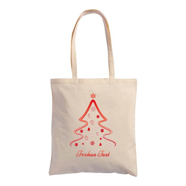 Weihnachtstasche im Standard-Format 38x42 mit langen Henkeln - einseitig rot bedruckt mit Weihnachtsmotiv: Christmas Tree