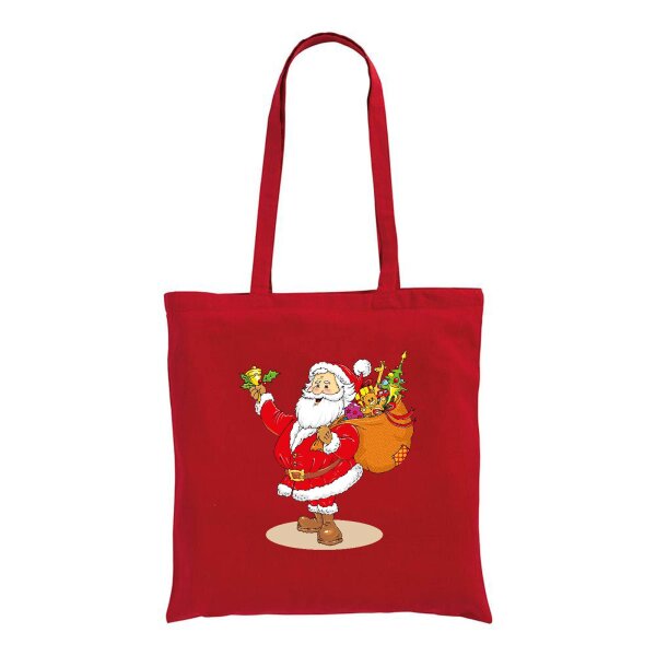 Weihnachtstasche rot im Standard-Format 38x42 mit langen Henkeln - einseitig bedruckt mit Weihnachtsmotiv: Santa